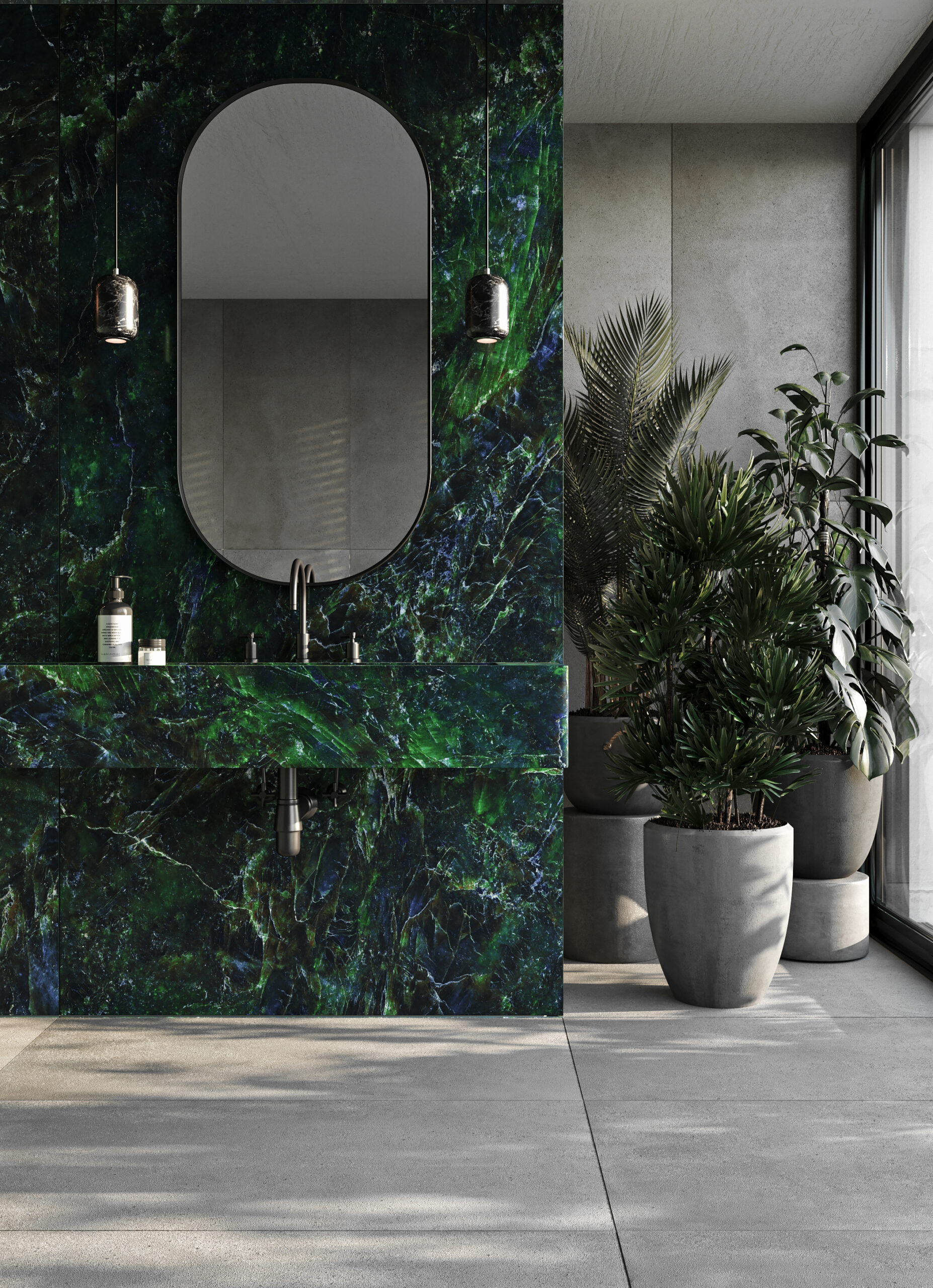 almond green glossy 120x240 + thomas natural matt 60x120